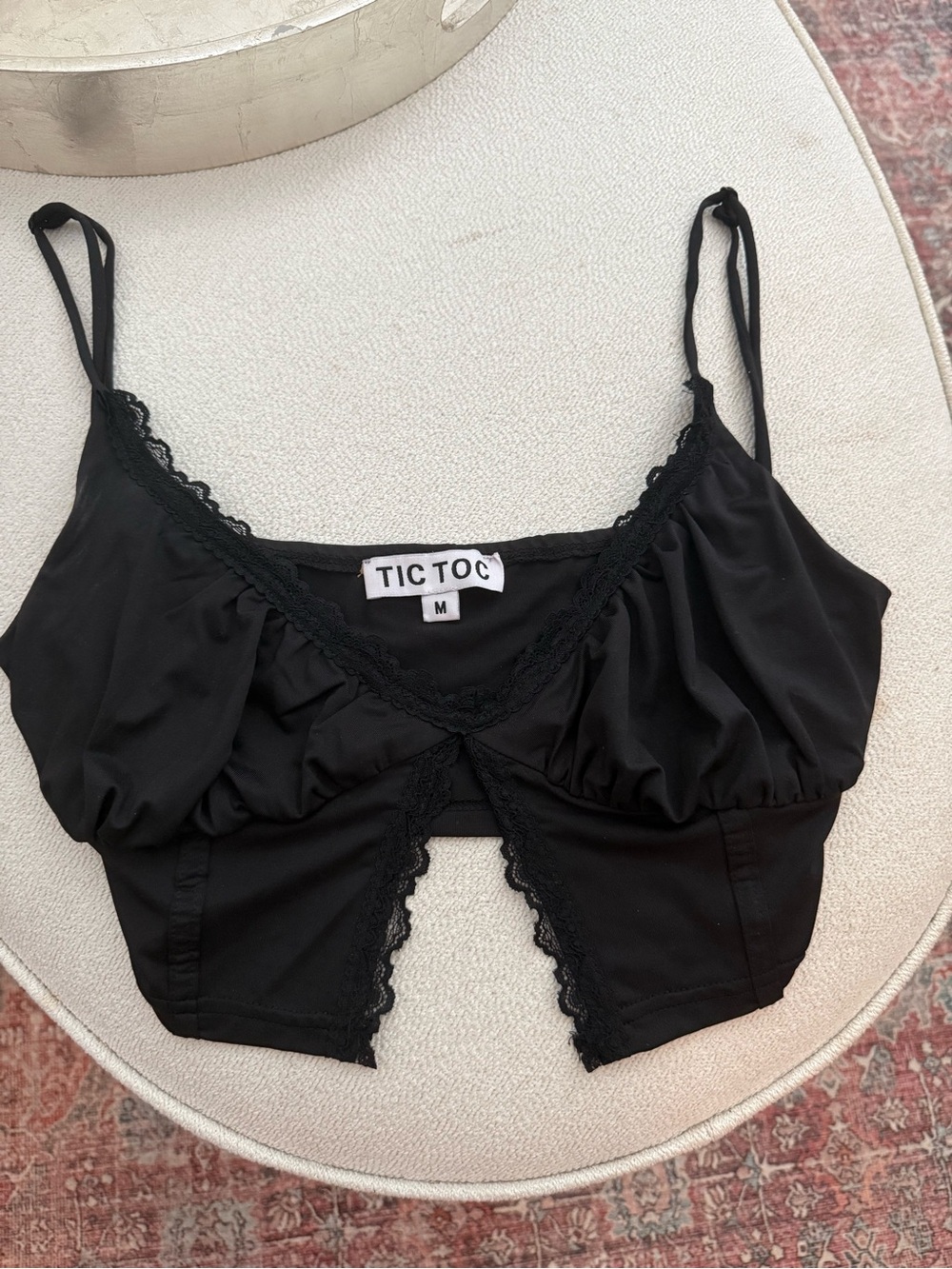 TIC TOC Black Lace-Trim Cropped Camisole Top